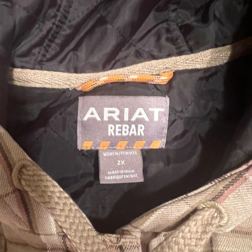 Ariat Rebar Women's Fossil Plaid Size 2XL Quilt Lined Shacket Hoodie MSRP $169 - Picture 6 of 10